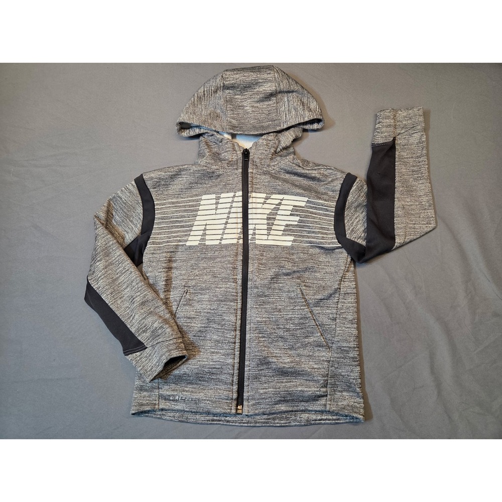 Nike Full Zip Hoodie Kids Size S Grey Dri-FIT Excellent Graphic Sweatshirt